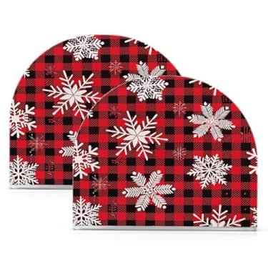 Imagem de ATTX Pacote com 2 porta-guardanapos de Natal de acrílico com flocos de neve em um design xadrez de búfalo - organizador de mesa decorativo para cozinha, restaurante, decoração de férias em casa #120
