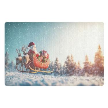 Imagem de SEHANY Tapete de porta de inverno Papai Noel Natal para todos os climas, impermeável, secagem rápida, bem-vindo, tapete de entrada antiderrapante, tapete decorativo de poliéster para entrada, varanda