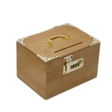 Imagem de Caixa de dinheiro de bambu e madeira com trava de combinação, baú de tesouro criativo para economia de adultos, organizador de armazenamento seguro (B, grande)