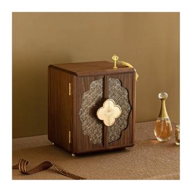 Imagem de Caixa de joias de flor espelhada portátil, elegante caixa de joias vintage com madeira maciça e artesanato de vidro, quatro ou cinco níveis, grande capacidade, economiza espaço, porta dupla magnética