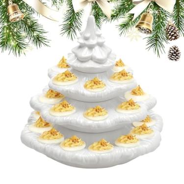 Imagem de Recipiente para ovos diabólicos | Bandeja em forma de árvore de Natal de 4 camadas | Bandeja de recipientes para ovos com 26 furos | para reuniões de fim de ano, de Ação de Graças, casamento
