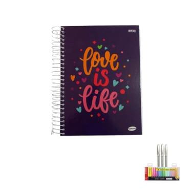 Imagem de Kit Caderno Femininos 20 Matérias Capa Dura 400 Folhas + Caneta Trigel Branca 0.8mm + Marca Texto Boss com 15 Cores