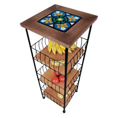 Imagem de Fruteira de chão 3 Cestos Organizadora Porta Filtro Ferro com Pintura Eletrostática Anti Ferrugem e Madeira Maciça Para 150kg (S03)