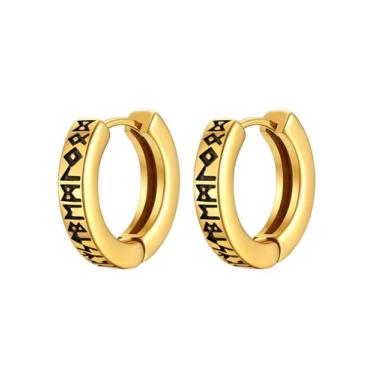 Imagem de ChainsPro Brincos de argola para homens e mulheres, elos cubanos/viking nórdico/crânio abraçado, joias punk hipoalergênicas, aço inoxidável/banhado a ouro/preto com caixa de presente, Aço inoxidável