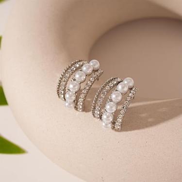 Imagem de Brincos de argola de pérola para mulheres - Brincos de argola de ouro, brincos de pérola, zircônia cúbica, brincos de argola pequenos para mulheres, joias modernas, presentes, One Size, Cobre, Sem