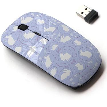 Imagem de Mouse sem fio 2.4G com design de padrão fofo para todos os laptops e desktops com nano receptor - Coelho vintage