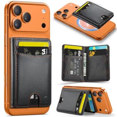 Imagem de Strapurs Carteira Magsafe, suporte magnético forte para 6 cartões com bloqueio RFID, carteira de telefone Manet de couro PU minimalista fina e minimalista para iPhone 17/16/15/14/13/12/Pro/Max/Plus