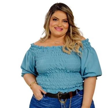 Imagem de BLUSA  PLUS SIZE DOLCE SEDUTTI CROPPED ELASTEX MARICOTA VERDE SERENO