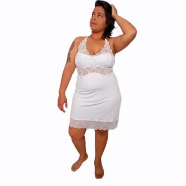 Imagem de CAMISOLA PLUS SIZE DOLCE SEDUTTI NADADOR EM LIGANETE E RENDA BRANCA O17