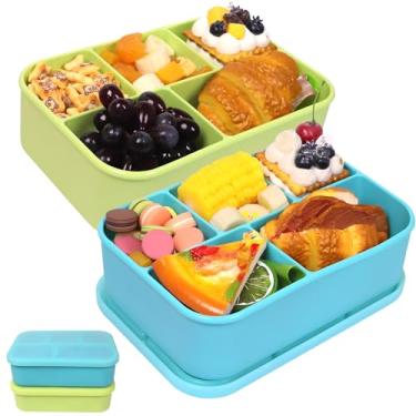 Imagem de FUSMYE Lancheira de silicone platina tamanho grande com tampa, 1,808 g, 5 compartimentos à prova de vazamento, recipiente de armazenamento de lanche para micro-ondas, freezer e lava-louças, livre de