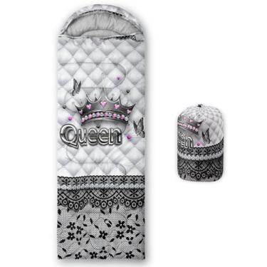 Imagem de QOOMO Sacos de dormir impermeáveis de borboleta com coroa de prata para adultos e crianças, sacos de dormir impressos para acampamento, viagens e ao ar livre, equipamento de acampamento, 78,7 x 228,6