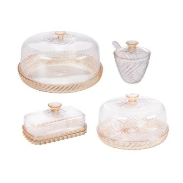 Imagem de Conjunto de Utensílios Premium para Mesa em Poliestireno, 4 Peças, Transparente Cristal, Boleira 26x13.5cm, Queijeira 18x10.5cm, Manteigueira 15.2x8.8cm, Açucareiro 11.5x9.8cm