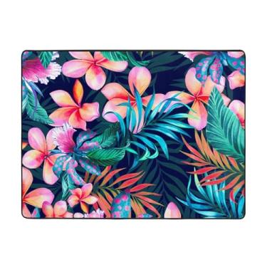 Imagem de ZERAOKE Tapete de área de flores tropicais 48 x 63 polegadas, lavável na máquina com suporte antiderrapante, tapetes macios para sala de estar, quarto, entrada, quarto de crianças, decoração de casa
