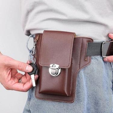 Imagem de 1 bolsa de cintura masculina retrô elegante, bolsa tiracolo multifuncional, adequada para segurar uma caixa de cigarros e pendurar chaves (preta, maço de cigarros)