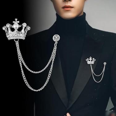 Imagem de Broche de coroa de prata broche de lapela cruz CZ broche de cristal crachá terno corrente de pendurar acessórios para terno, 1 count (pack of 1), Liga de aço, Zircônia cúbica