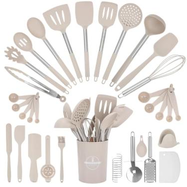 Imagem de 33 Peças Utensílios de Cozinha Antiaderente - Cabo de Aço Inoxidável, Conjunto de Utensílios de Cozinha em Silicone, Kit Utensílios de Cozinha
