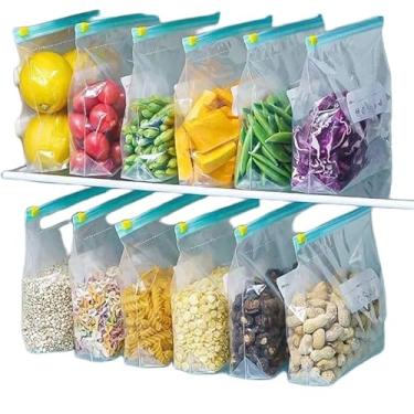 Imagem de Inovando o Lar - Kit 10 Sacos Reutilizáveis para Alimentos, Fecho Zip Hermético, Transparente, Livre de BPA, Ideal para Geladeira, Freezer e Organização
