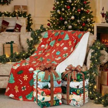 Imagem de Fanfanwin 10 mantas de lã de Natal 138 x 140 cm cobertor macio de flanela de Natal a granel quente difuso decoração de Natal para presentes de casamento, escritório, sofá, cama, cadeira dormitório