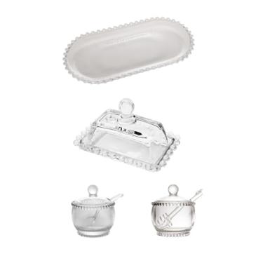 Imagem de Kit Café da Manhã 4 Itens - Manteigueira Açucareiro Meleira Bandeja Pearl Bolinha Wolff