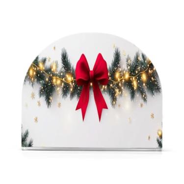 Imagem de Wassud Guirlanda de Natal laço vermelho suporte de guardanapo acrílico, moderno dispensador de guardanapo de papel em forma de U para mesa, cozinha, sala de jantar, bancada 1 peça (comporta 50-60