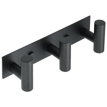 Imagem de Alise Ganchos para casaco preto, chapéu e cabideiro com 3 ganchos para montagem na parede, ganchos de chave para roupões, bolsas, chaves e toalhas, ganchos de parede de aço inoxidável SUS304 para