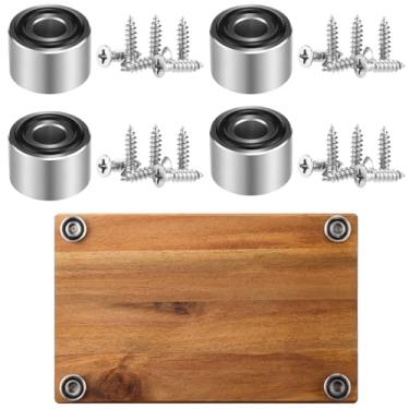 Imagem de Yaocom 4 peças de pés de tábua de corte de aço inoxidável com almofadas antiderrapantes, pernas com borracha de silicone e kit de parafusos para corte inacabado de cozinha (prata, 4 x 0,79 polegadas)
