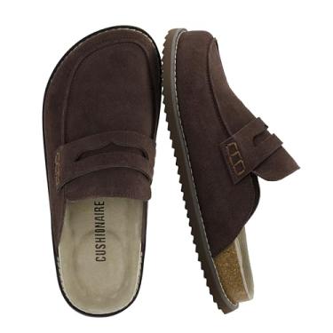 Imagem de CUSHIONAIRE Zola Penny Clog Mule feminino – Suede Slip-On com espuma viscoelástica, palmilha de cortiça e sola flexível, Chocolate, 11 Wide