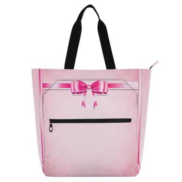 Imagem de Burbuja Sacola feminina com laço rosa, impermeável, com zíper, bolso interno, bolsa de mão para amantes de livros, presente de aniversário