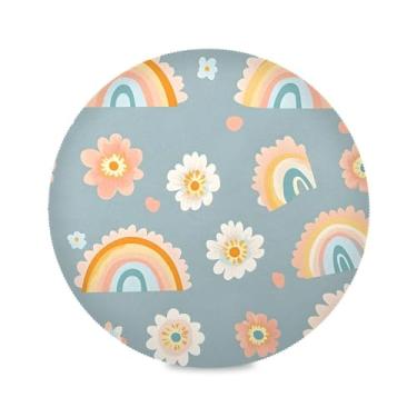 Imagem de xigua Jogo americano redondo de arco-íris fofo para mesa de jantar, 38 cm, antiderrapante, lavável, resistente ao calor, para decoração de festa, cozinha, jantar