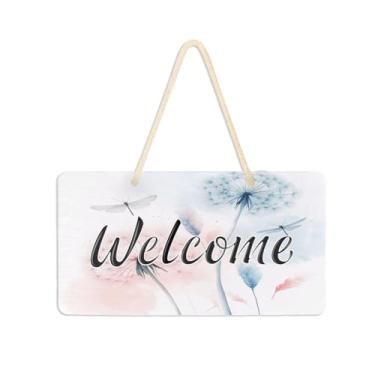 Imagem de Burbuja Placa de boas-vindas com flores de dente-de-leão para porta da frente, placa de boas-vindas de PVC para decoração de férias de casa de fazenda, 15 x 28 cm