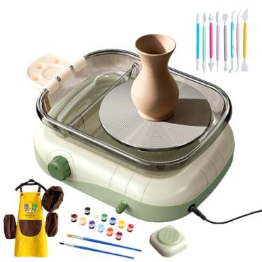 Imagem de MáQuina De Roda De CerâMica EléTrica,Mini Torno EléTrico Com Caneta De Escultura, Avental, Pedal Sem Fio E Ajuste De Velocidade Para Trabalhos Artesanais E ArtíSticos