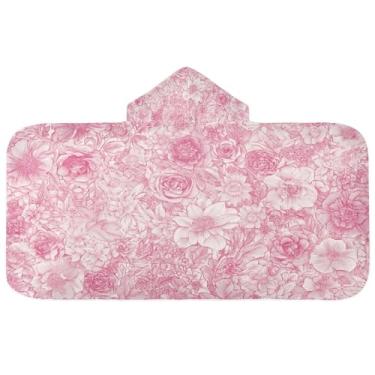 Imagem de Burbuja Toalha de banho com capuz floral rosa para crianças, toalha de praia de pelúcia absorvente macia para chá de meninas e meninos 3-10 anos, 61 x 127 cm