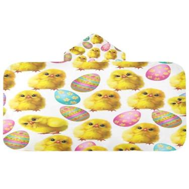 Imagem de Burbuja Linda toalha de banho com capuz de pintinho de Páscoa para crianças, toalha de praia de pelúcia macia absorvente para meninas e meninos 3-10 anos, 61 x 127 cm