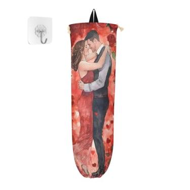 Imagem de xigua Suporte de parede para saco de plástico para Dia dos Namorados com cordão, pacote com 2, reutilizável, organizador de sacolas de compras para bolsas, meias, roupas íntimas e gravatas