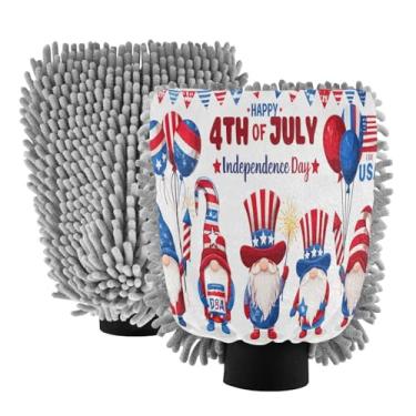 Imagem de STAYTOP Luvas de lavagem de carro com gnomos Dia da Independência, 2 peças, luvas de microfibra de chenille, sem arranhões, panos de esponja de lavagem ultra absorventes para carros, limpeza doméstica