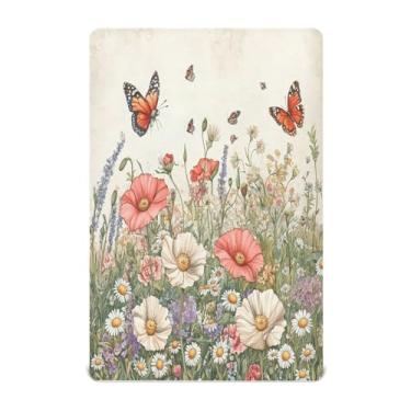 Imagem de STAYTOP Lençóis de berço de flores silvestres e borboletas para meninos e meninas, lençol com elástico para berço padrão e colchão infantil, de microfibra supermacia, 99 × 69 × 5 cm