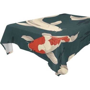 Imagem de Burbuja Toalha de mesa de peixe japonês, toalha de mesa quadrada anti-rugas grossa para decoração de jantar, cozinha, festa, 152 x 152 cm
