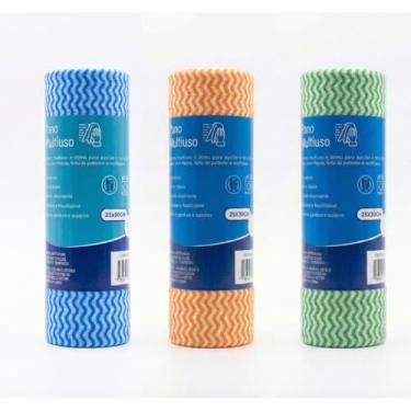 Imagem de Pano Descartável Multiuso, Rolo com 50 Unidades, 25x30cm, Alta Absorção, Cores Sortidas Azul Laranja Verde, Reutilizável