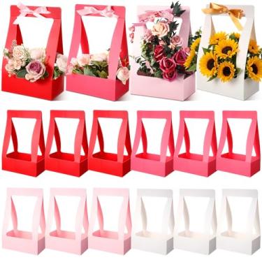 Imagem de Teling 12 caixas de flores de dia dos namorados para arranjos, sacos de flores multicoloridos para buquês, bolsa de presente floral, portátil, impermeável, com alça para festa de casamento