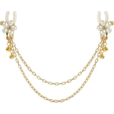 Imagem de Grampos de mamilo de pérola, corrente de anel para mulheres, braçadeira de corpo de aço inoxidável, ajustável, sem perfuração, corrente de corpo banhada a ouro 18 K para mulheres, joia corporal