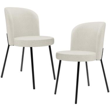 Imagem de Kit 2 Cadeiras Sala De Jantar Estofada Gavi L02 Linho Champagne - Lyam Decor