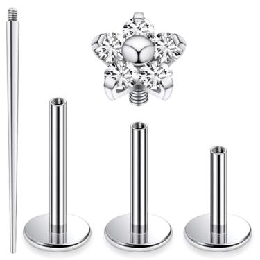 Imagem de Ocptiy 16G G23 Titânio Tragus Conch Helix Piercing Joia 6 mm 8 mm 10 mm - Rosca Internamente Flat Back Stud Cartilagem Brincos Hipoalergênicos Lóbulo Frontal Monroe Labret Tragus Piercing Joia