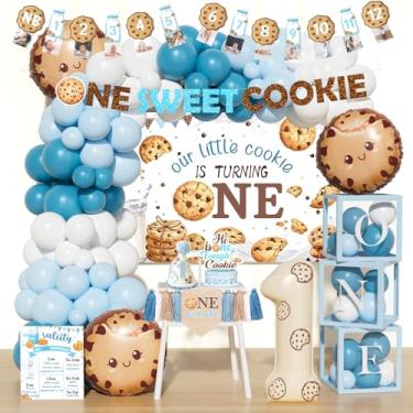 Imagem de Costova Decorações de aniversário de 1º aniversário de leite e biscoitos, 106 peças, suprimentos de aniversário de um biscoito doce com pano de fundo, guirlanda de balão, topo de bolo, chapéu para