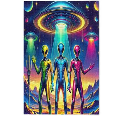 Imagem de Jigsaw Puzzle Adult 500 Pieces Playful Colorful Cartoon Aliens Family White Elephant Gifts Scene Nature Puzzles Cute Animal Art Print, 500 Pieces, 20.5" x 14.9"