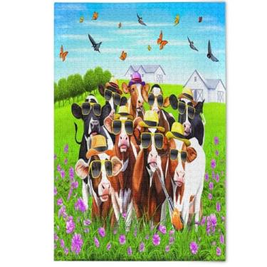 Imagem de Engraçado Cows Quebra-cabeça floral colorido borboleta 1000 peças para adultos amantes presentes família quebra-cabeças legais cenário estético arte floral, 1000 peças, 75 x 50 cm