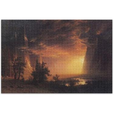 Imagem de Quebra-cabeça paisagem Bierstadt Albert Sunset Yosemite Valley 500 peças para animais adultos arte colorida paisagem quebra-cabeças presentes de festa de elefante branco, 50 x 37 centímetros