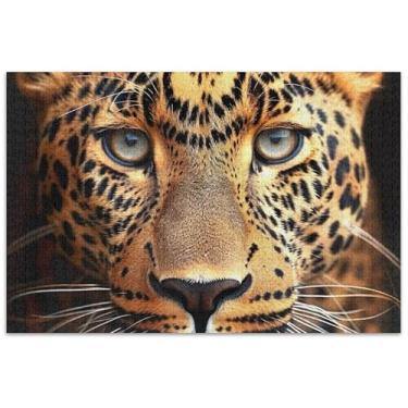 Imagem de Retrato de rosto de leopardo 1000 peças quebra-cabeças para adultos quebra-cabeça flor animal colorido jogo quebra-cabeça presentes