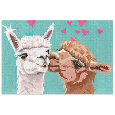 Imagem de Quebra-cabeça fofo de alpaca beijando dia dos namorados para adultos 1000 peças engraçadas presentes quebra-cabeça natureza floral paisagem