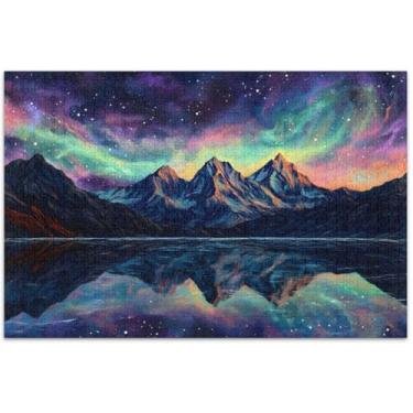 Imagem de Quebra-cabeça de paisagem de grandes montanhas Aurora 500 peças para adultos quebra-cabeças coloridos personalizados engraçados pintura de decoração de arte, 51 x 35 centímetros