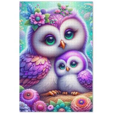 Imagem de Quebra-cabeça floral de corujas extravagantes, 1000 peças, presentes para adultos, jogo de elefante branco, quebra-cabeças para a família, arte floral animal, 75 x 40 cm
